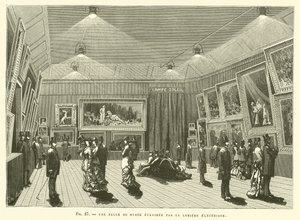 Een museumzaal verlicht door elektrisch licht door French School